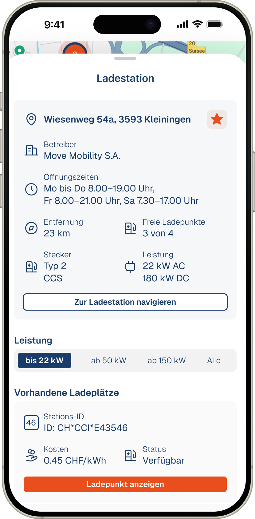 Redesigned charging station detail view with improved information hierarchy