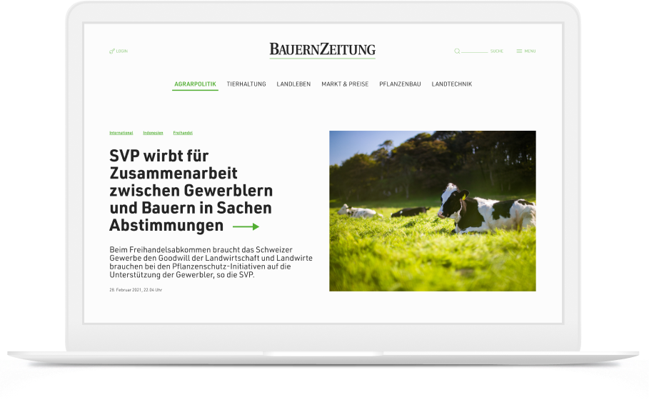 sample of the final UI design for Bauernzeitung