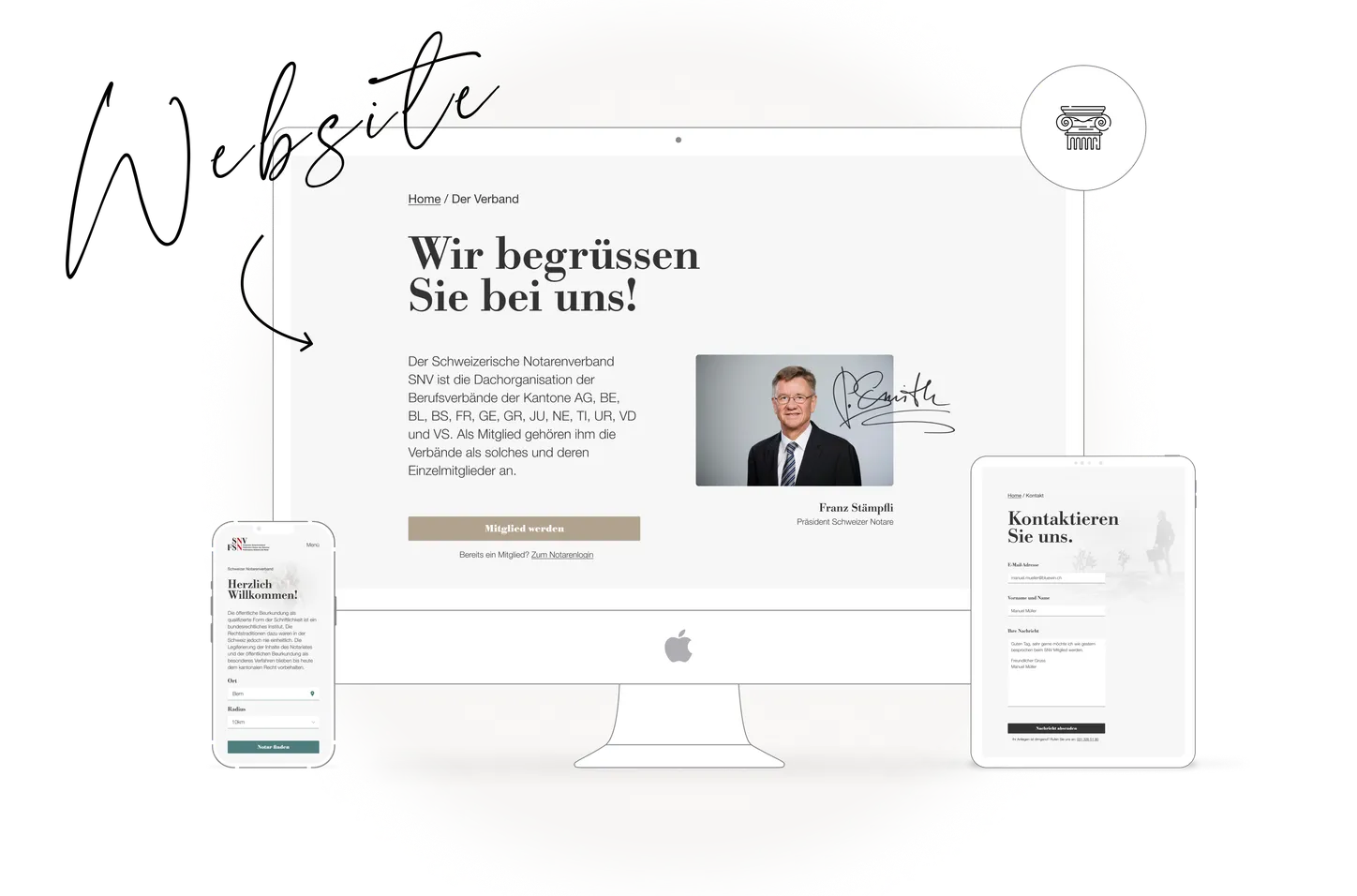 sample of the final UI design for Swiss Notaries Association (SNV)
