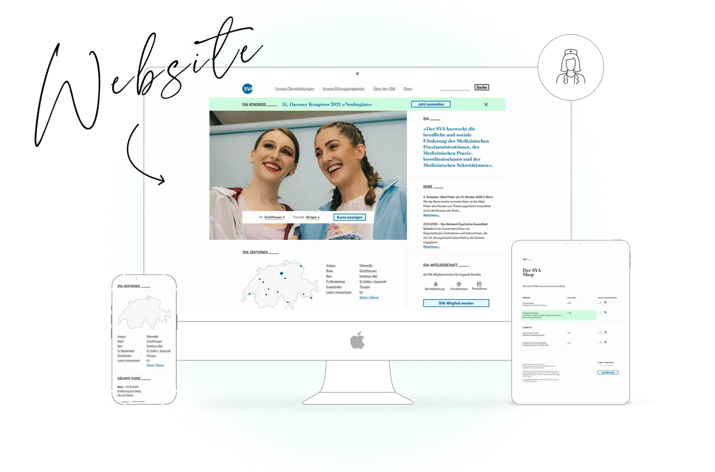 sample of the final UI design for Swiss Association of Medical Practice Professionals (SVA)